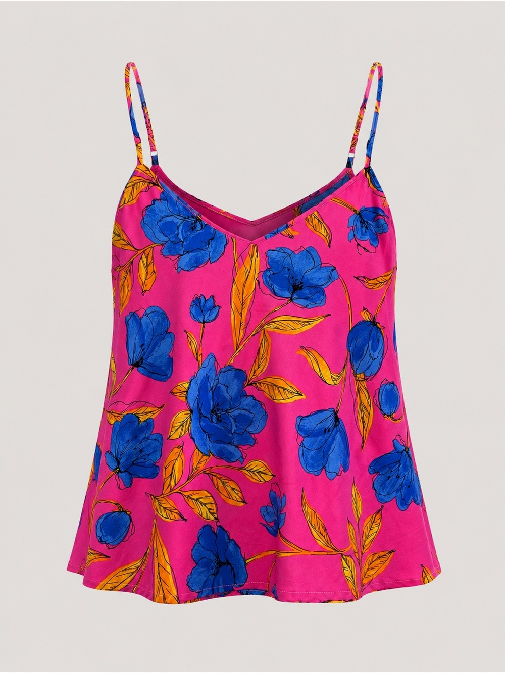 Timing Pink Floral Camisole with Blue & Yellow Print